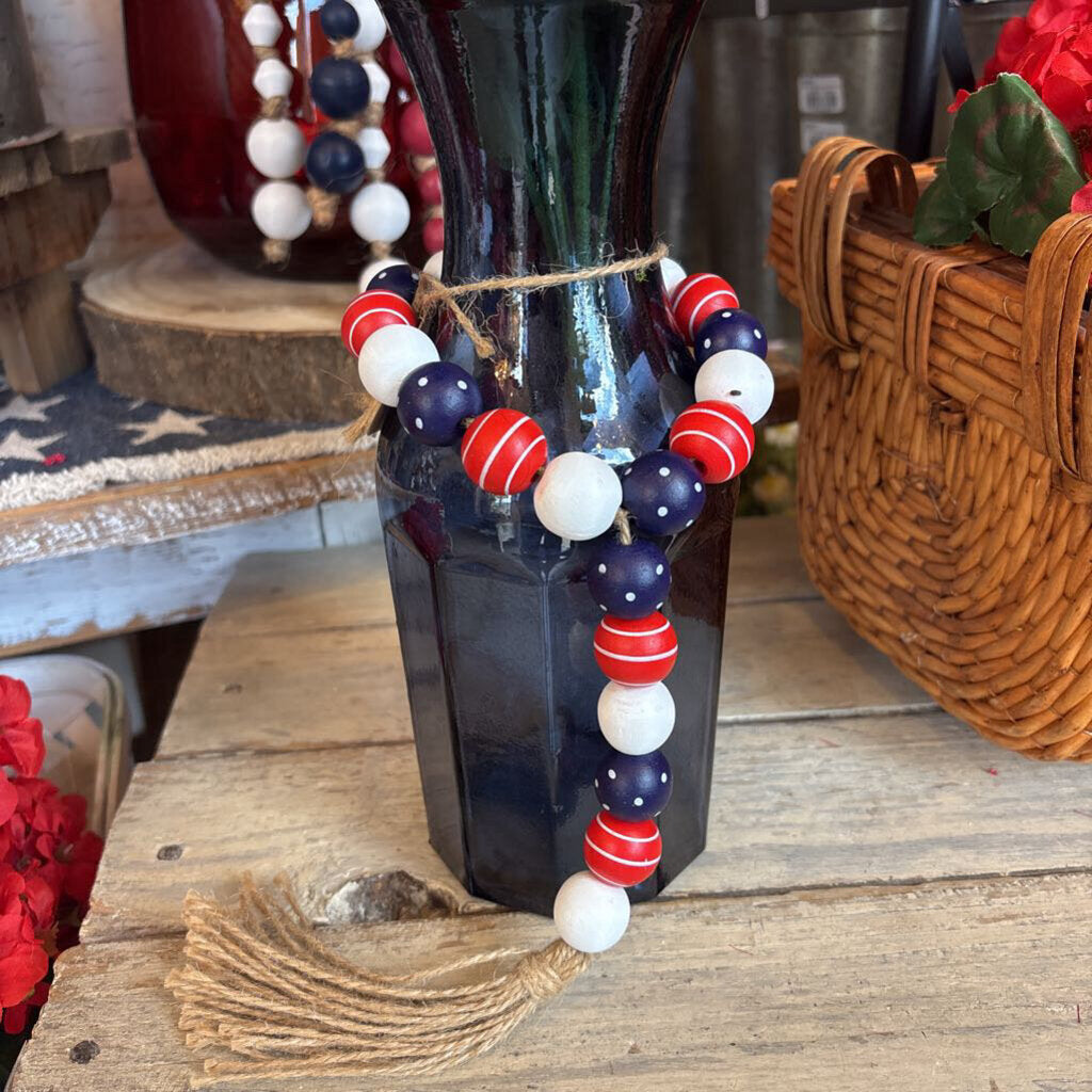 WOODEN PATRIOTIC LOOPED BEADS