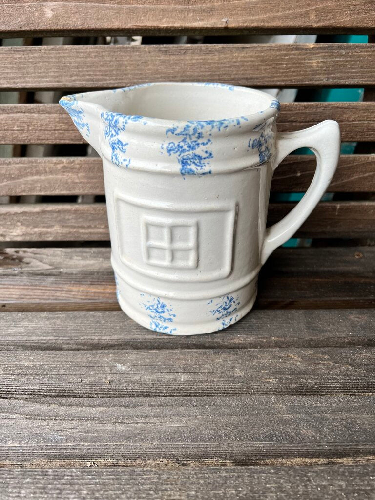 STONEWARE PITCHER BLUE AND WHITE SPONGEWARE WINDOW PANE PRINT