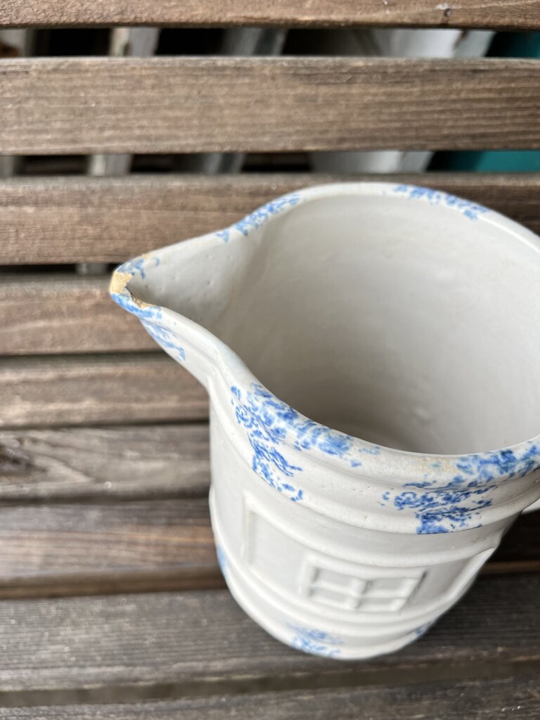 STONEWARE PITCHER BLUE AND WHITE SPONGEWARE WINDOW PANE PRINT