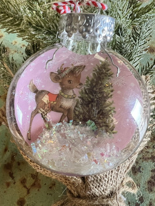 VINTAGE INSPIRED REINDEER ORNAMENT W/SNOW