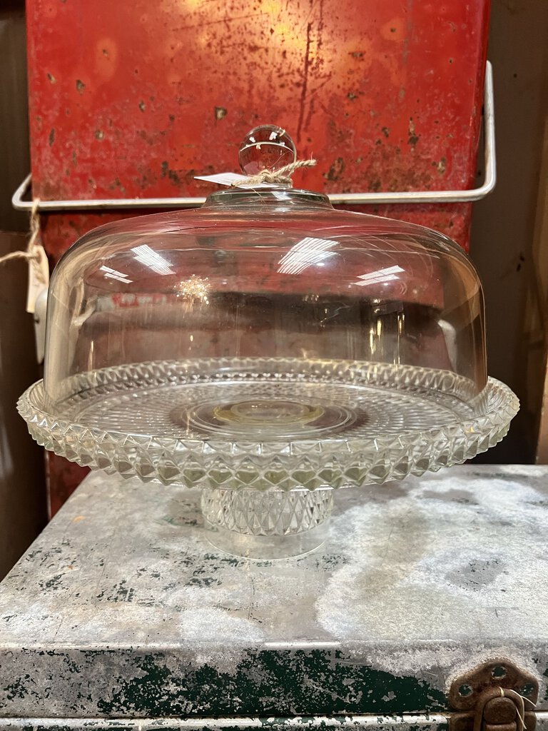 CUT GLASS PEDESTAL CAKE PLATE