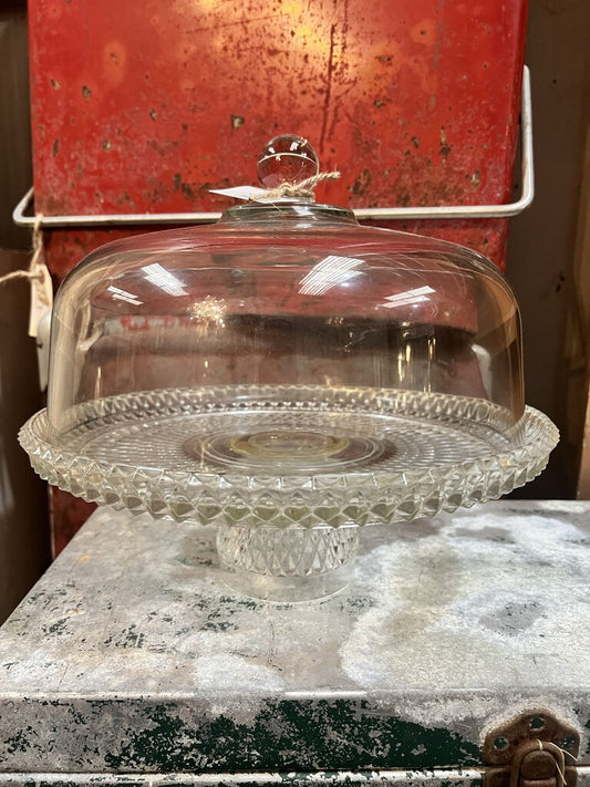 CUT GLASS PEDESTAL CAKE PLATE