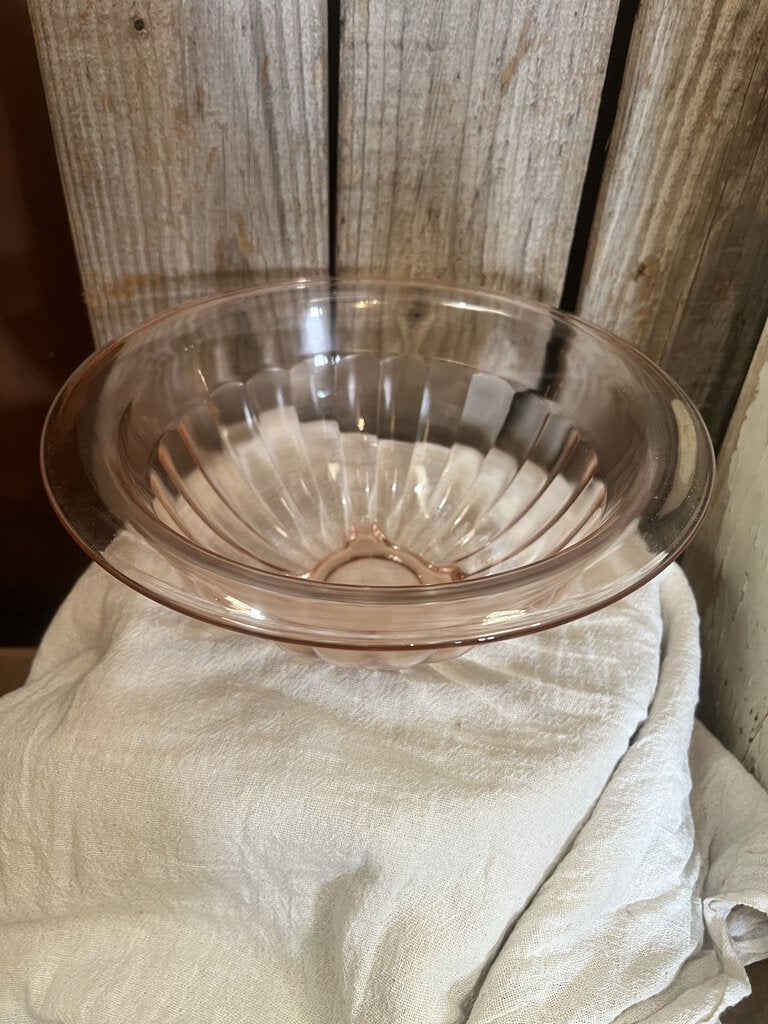 PINK DEPRESSION GLASS RIBBED SERVING BOWL