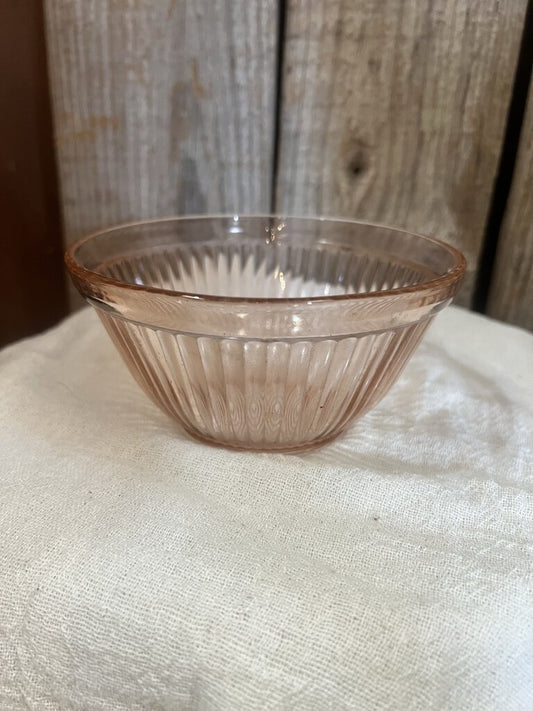 PINK DEPRESSION GLASS RIBBED BOWL