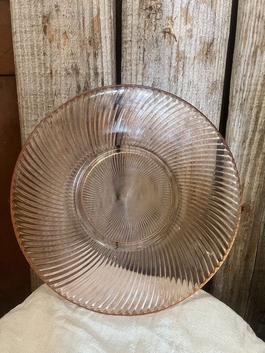 PINK DEPRESSION GLASS RIBBED SERVING TRAY