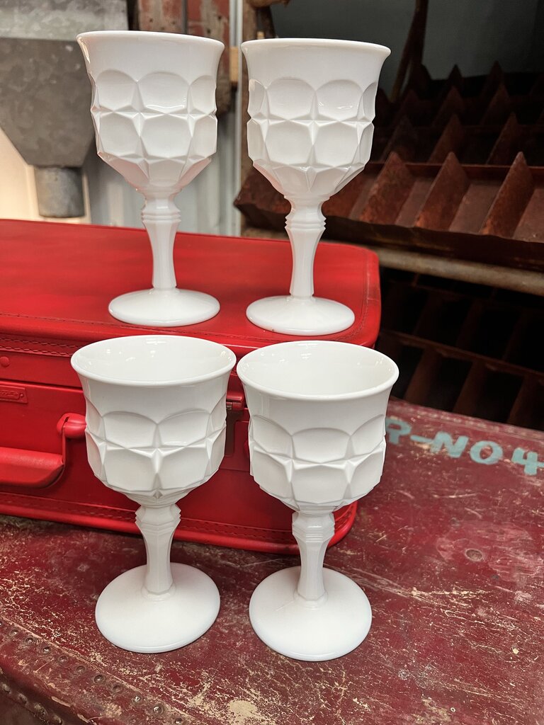 SET OF 4 INDIANA MILK GLASS GOBLETS