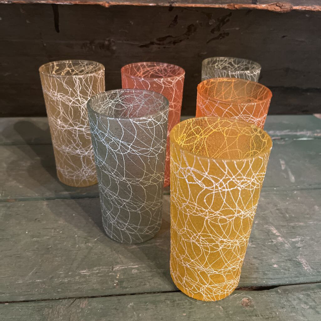 SET OF 6 MID CENTURY SPAGHETTI STRING GLASSES