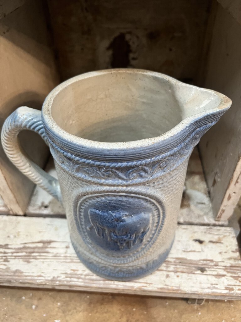 VINTAGE SALT GLAZE PITCHER WITH COWS