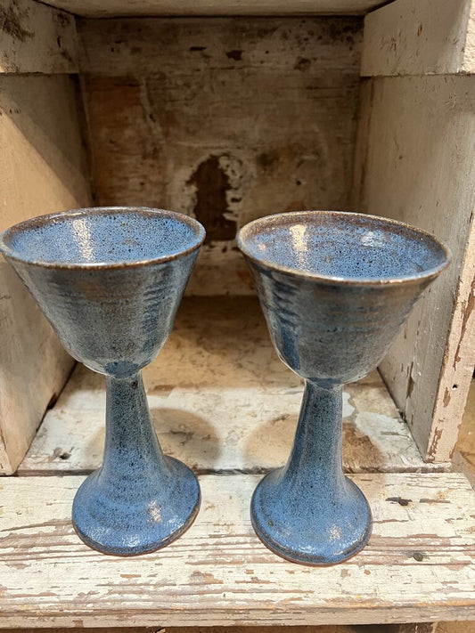 PAIR VINTAGE HANDMADE POTTERY CHALICE