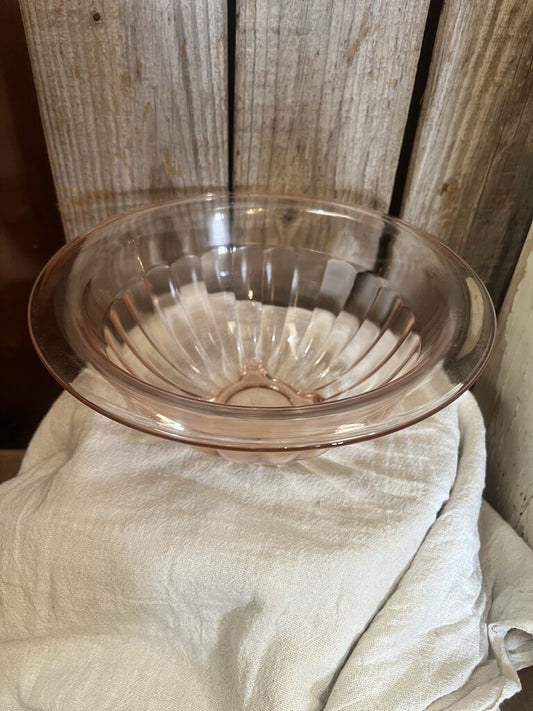 PINK DEPRESSION GLASS RIBBED SERVING BOWL