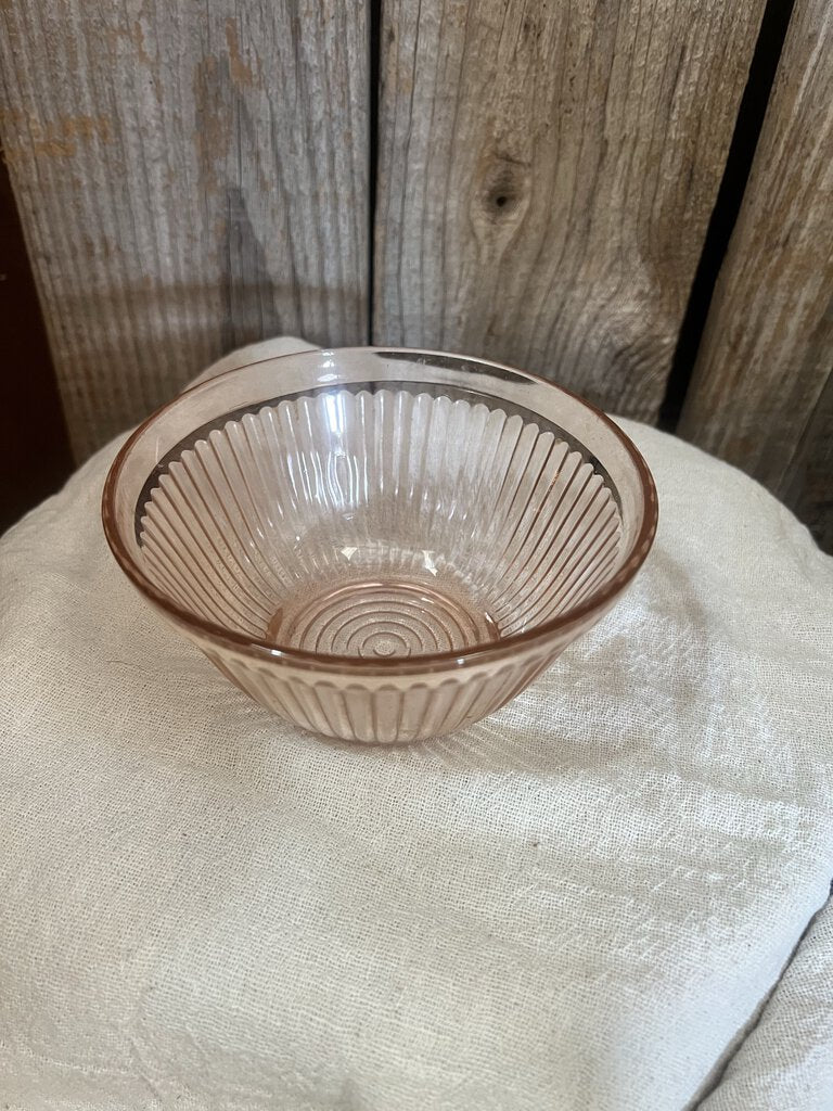 PINK DEPRESSION GLASS RIBBED BOWL