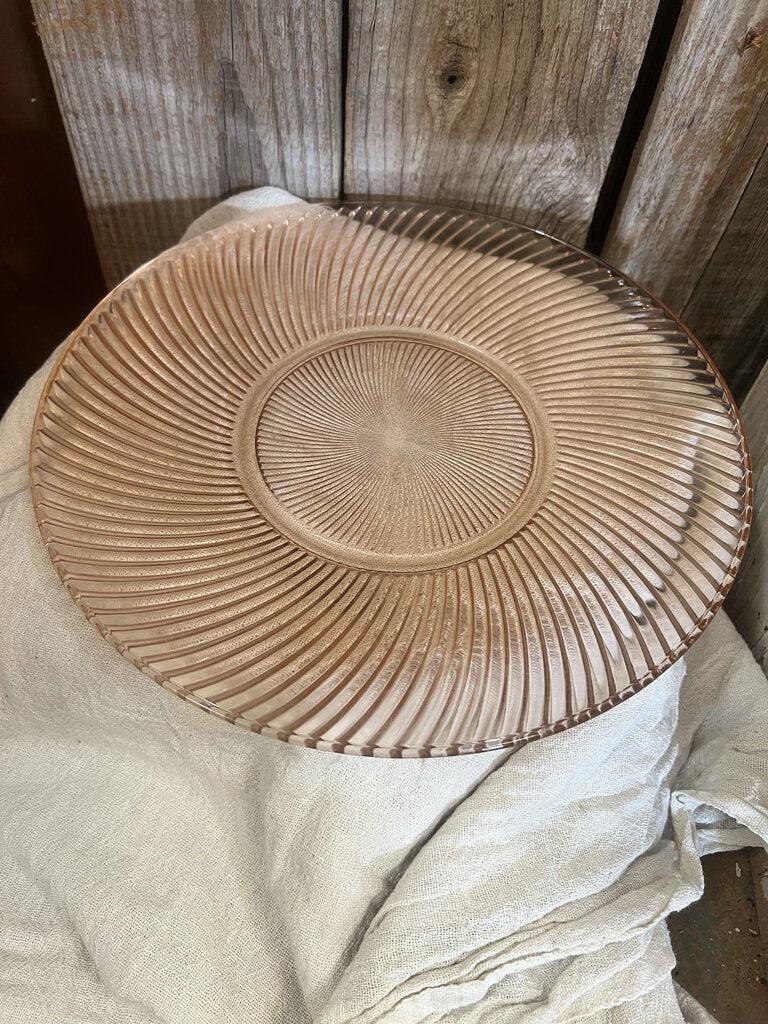 PINK DEPRESSION GLASS RIBBED SERVING TRAY