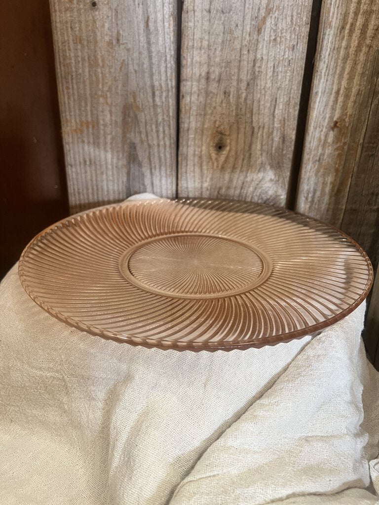 PINK DEPRESSION GLASS RIBBED SERVING TRAY