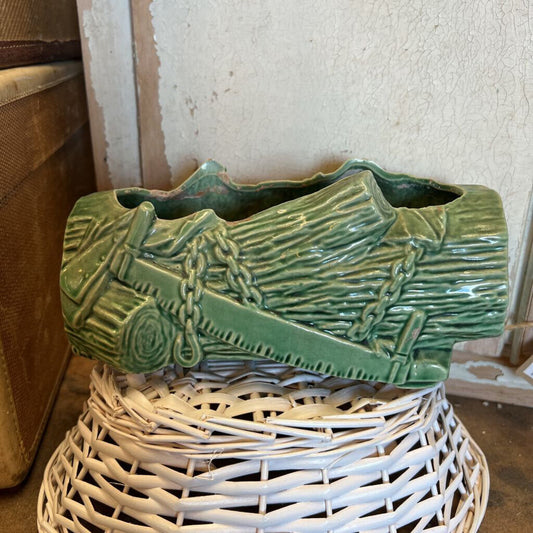 CERAMIC LOG AND SAW PLANTER