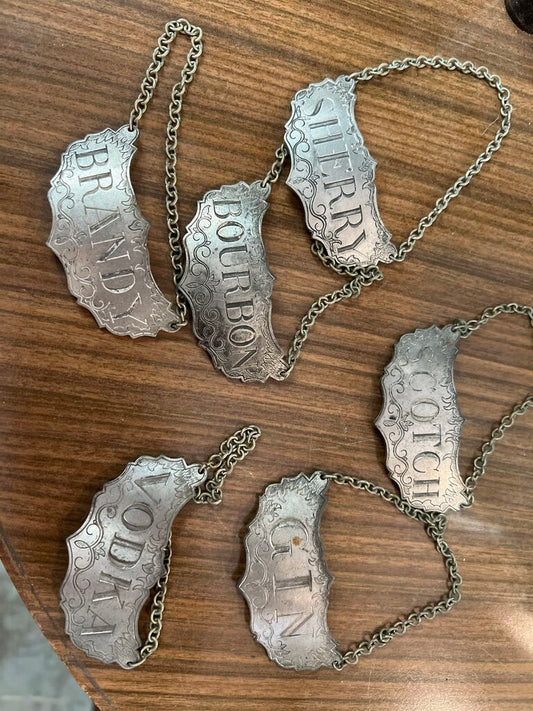 PEWTER LIQUOR DECANTER TAGS